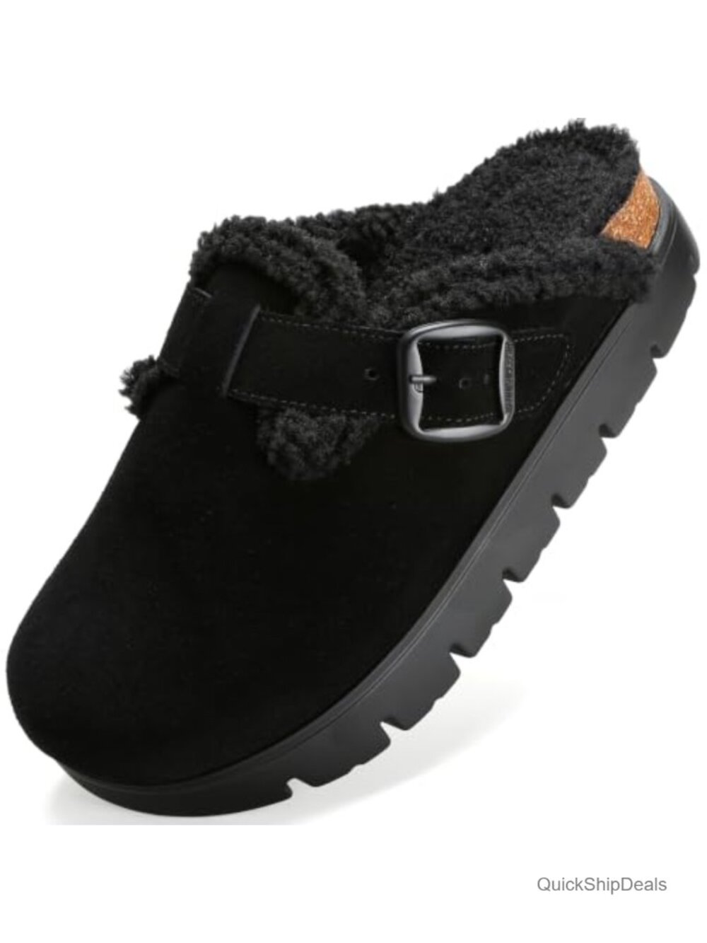 Women's Shearling Platform Clogs Suede Mule Buckle Garden Shoes